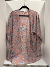 Emory Park Kimono Womens One Size Sheer Pink Blue Floral Boho Open Front