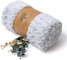 Faux Fur Throw Blanket White and Pale Gray Soft Blanket 55" x 70" Faux Fu...