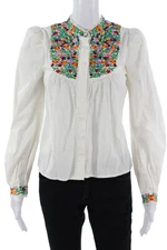 Love The Label Women Floral Collared Cotton Button Up Blouse Long Sleeve Size S