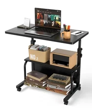 Portable Rolling Desk on Wheels Adjustable Height 32" for Home Office