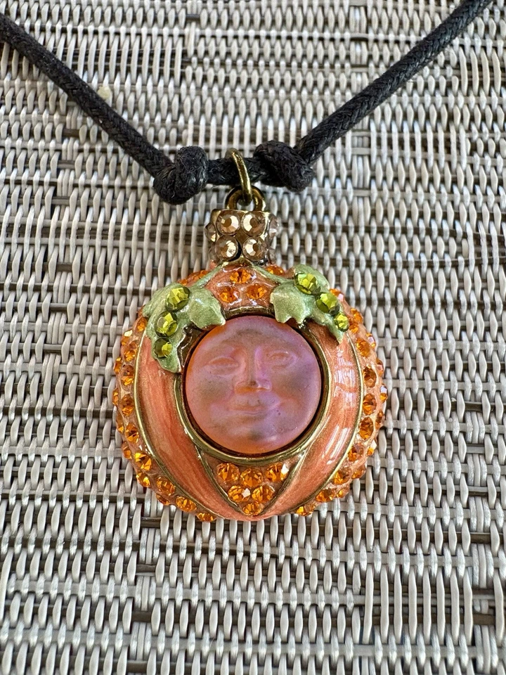 Conjunto de colar e brincos Kirks Folly Seaview Moon abóbora esmalte cristal com fio - Imagem 2 de 4