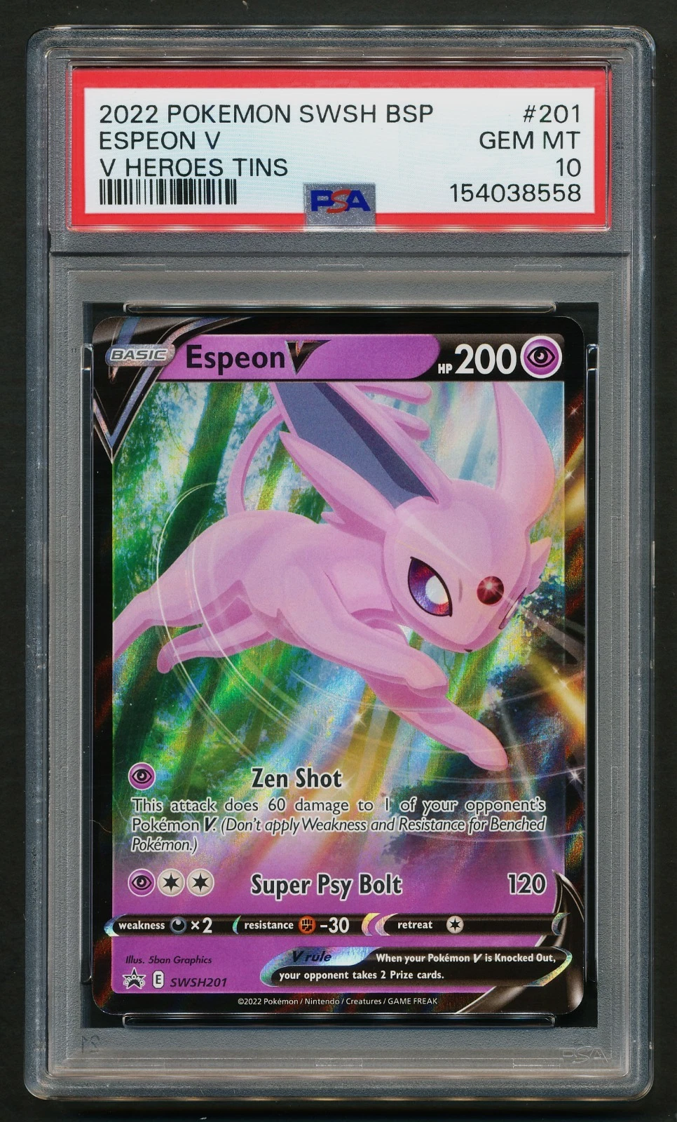 Espeon V SWSH201 Pokémon 2022 Sword & Shield V Heroes Tins PSA 10 GEM MINT