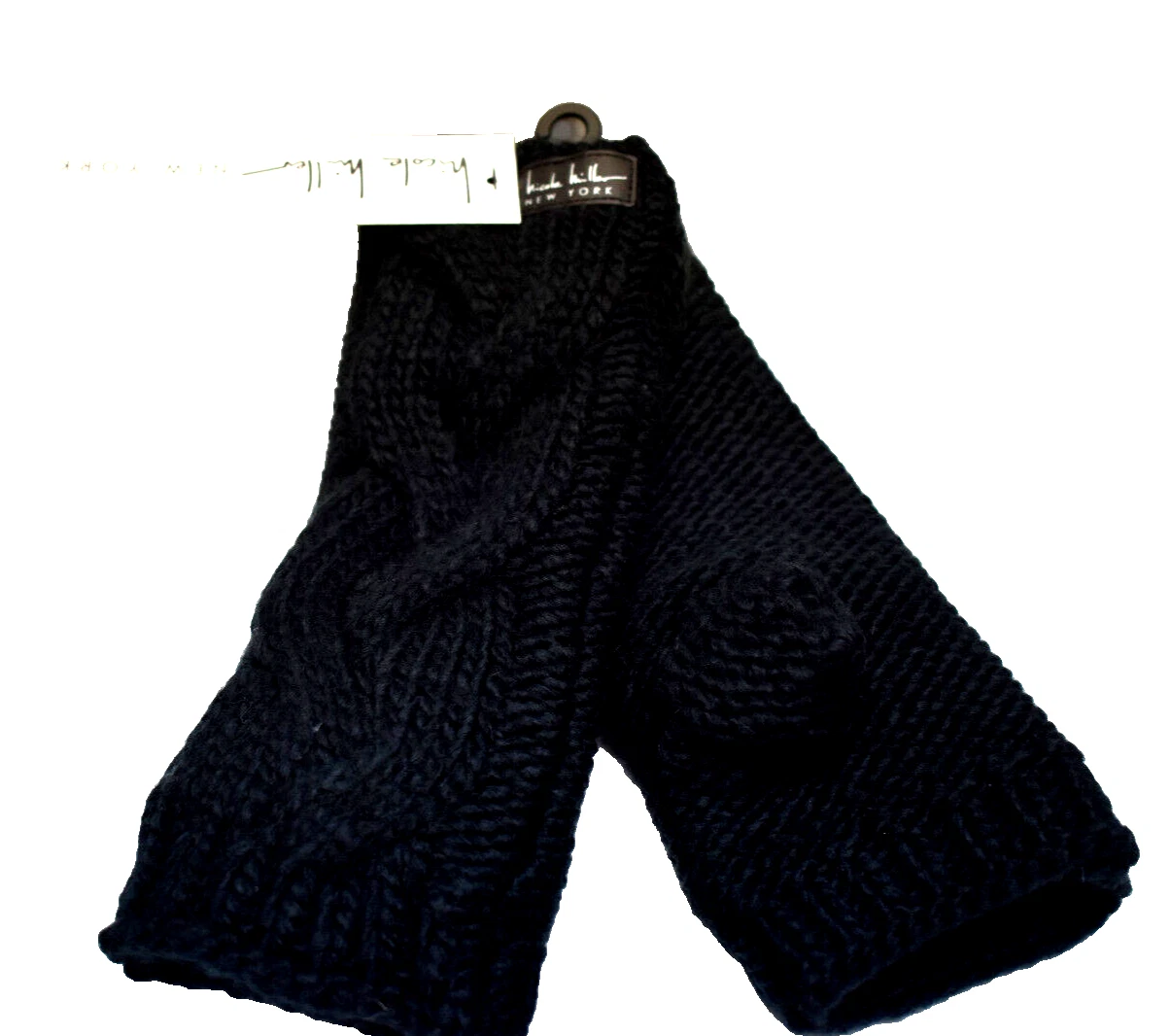 Nicole Miller Fingerless Fleece Lined Cable Knit Gloves Black New! NWT