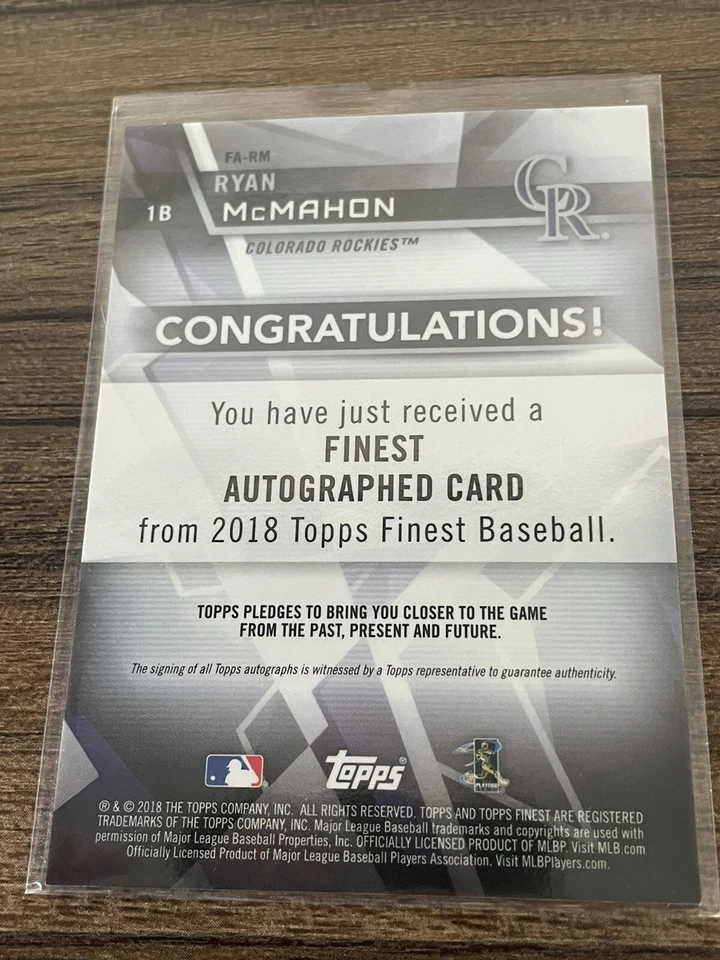 2018 Finest - MINT ROOKIE AUTO Ryan McMahon GREEN #d 26/99 - Colorado Rockies - Image 3 of 3