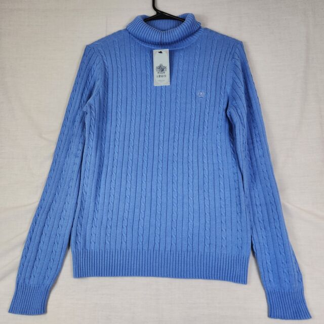 NWT IZOD Sweater Womens Size XL Blue Cable Knit Pullover Ribbed Trim Turtleneck