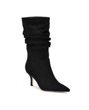 NINE WEST - MYCKI2 - Women's Black Ruched Pointy Toe Stiletto Suede Boots - 11 M