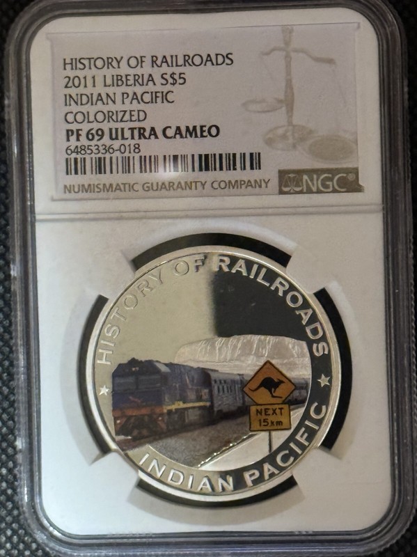 Liberia 2011 $5 History of Railroads - Indian Pacific Proof Silver Coin, PF69