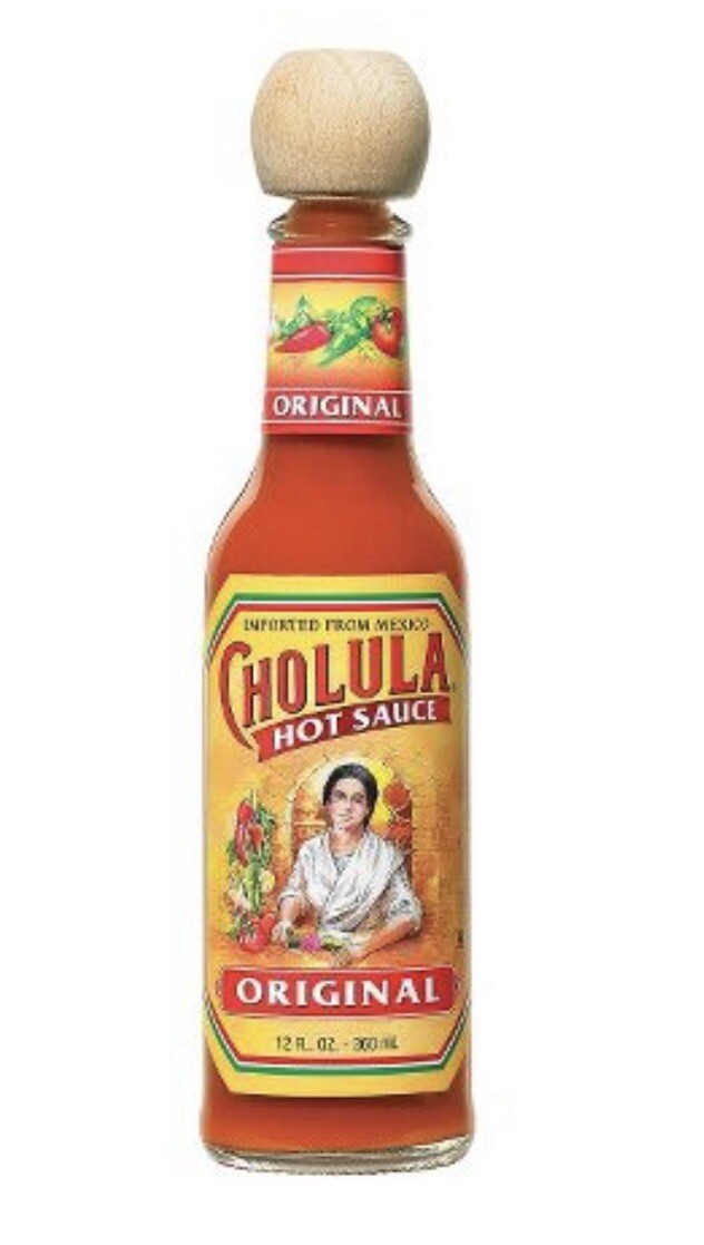 12 OZ CHOLULA HOT SAUCE BIG BOTTLE. Gluten Free. Kosher. Vegan. Sugar