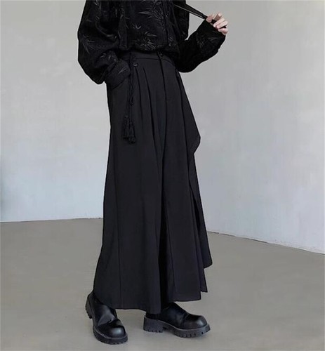 Hot Mens Retro Loose Wide Leg Pants Youth Casual Trouser Skirt Japanese Party - Picture 5 of 13
