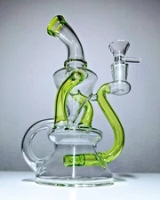 7" Green Klein Vortex Recycler Tobacco Smoking Water Pipe Hookah Bubbler Bong