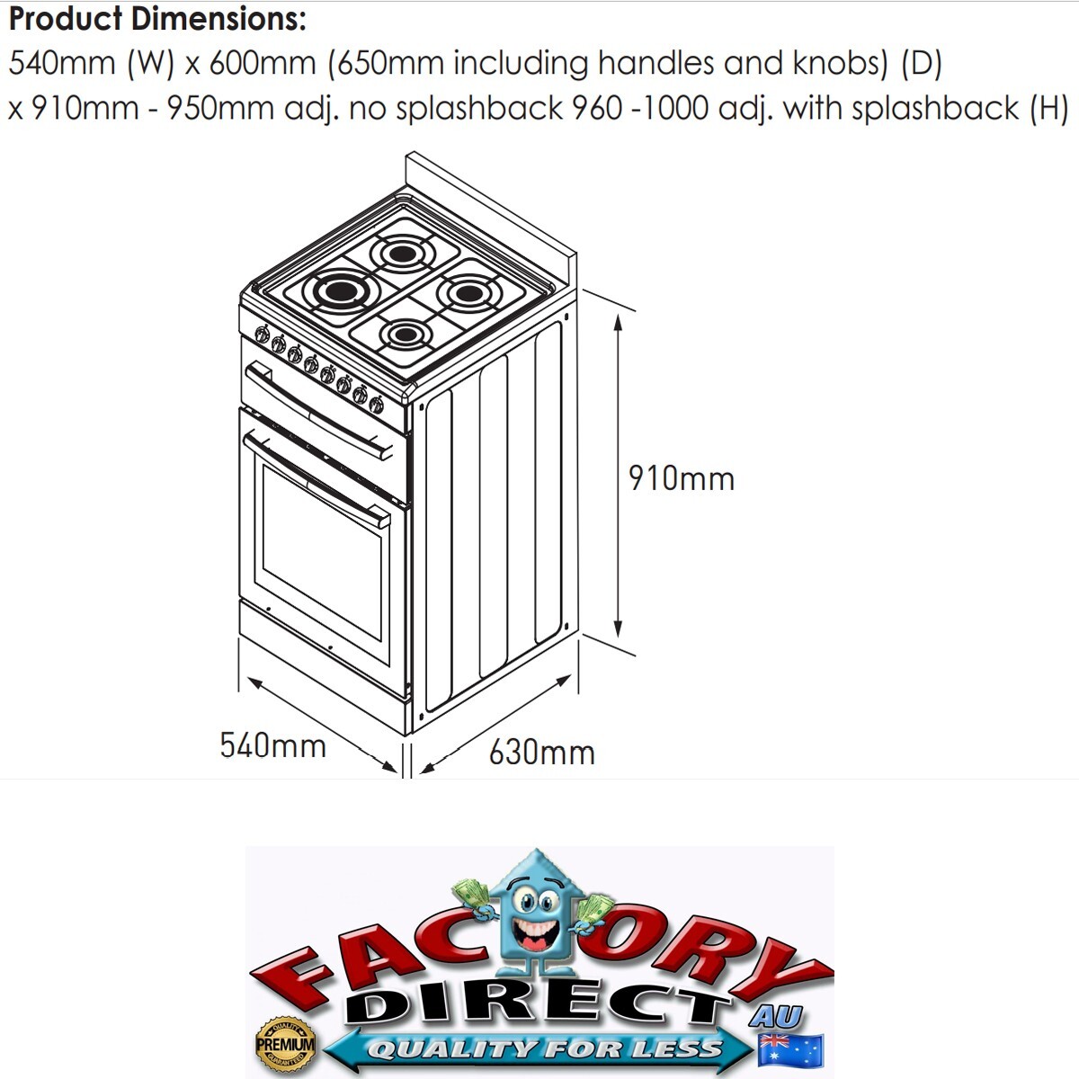 Euromaid F54GW 54cm Electric Oven with Gas Cooktop White Brand NEW 2