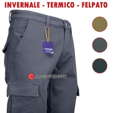 Jeans uomo pantalone casual stile cargo cotone invernale felpato tasconi lateral