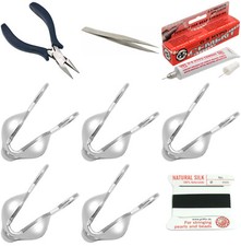 Bead Tip Kit - Pliers, Tweezers, Cement, 5 Bead Tips  Black Bead Cord 6