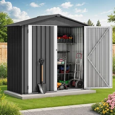 Outdoor Metal Storage Shed 5.6x3.2ft Lockable Garden Tools House w/Doors & Vent