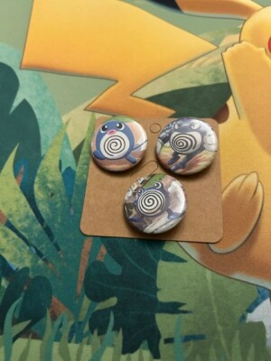 Set of 3 Pokemon Evolution Buttons - Poliwag/Poliwhirl/Poliwrath