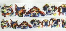 Dog Grosgrain ribbon BTY 5/8" 7/8" White Puppy Cute Multi Breed Colorful Rainbow