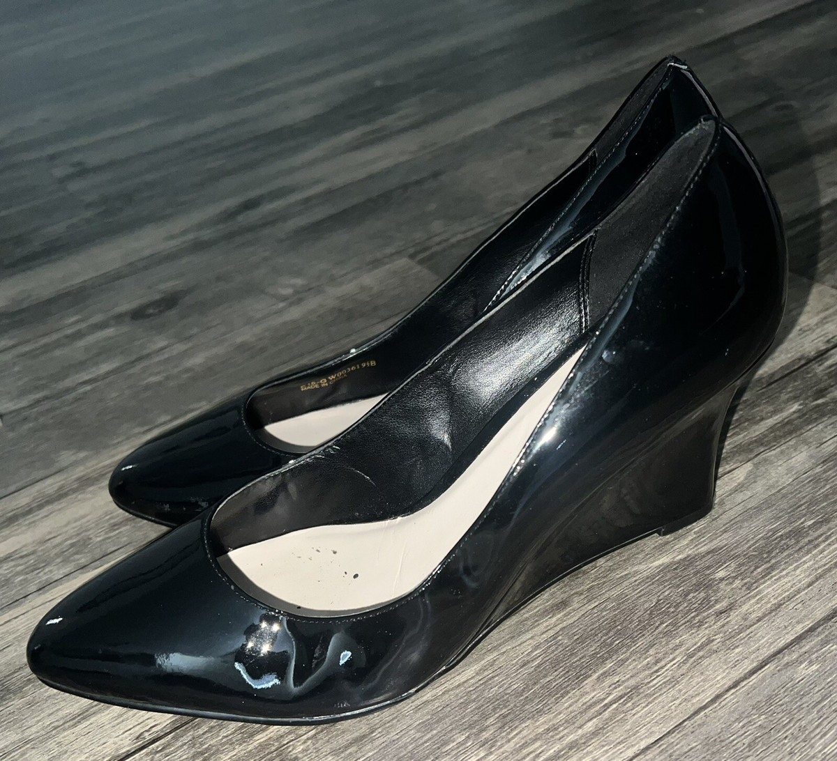 Cole Haan Women's Patent Leather Black Bethany Wedge Heels Sz