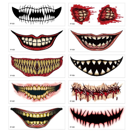 10/1Pcs DIY Halloween Face Temporary Tattoos Horror Mouth Tattoo
