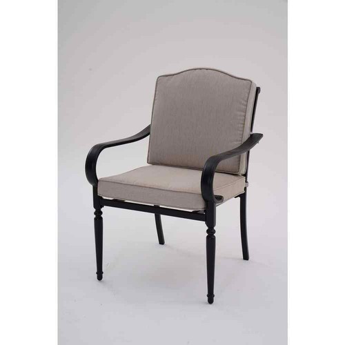 Outdoor Patio Dining Set 7-Piece Dark Brown Steel w/ Beige Cushions Chairs Table - Picture 5 of 11