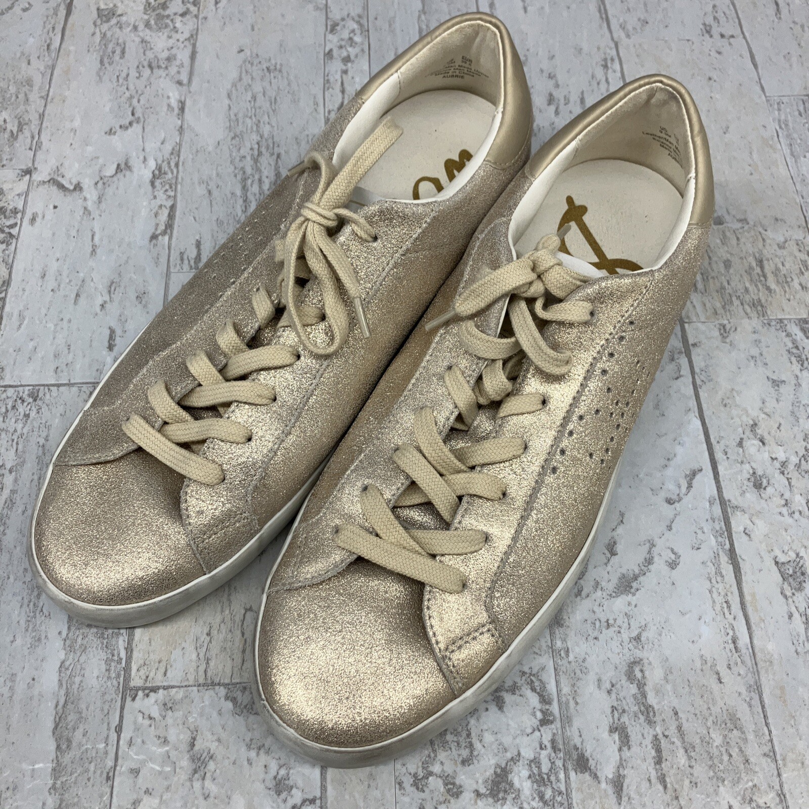Sam Edelman Aubrie Sneakers Shoes Womens Size 9.5 Gold Shimmer Leather