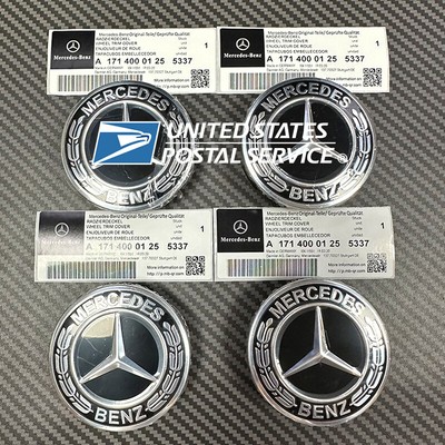 4x Genuine BLACK Mercedes Benz Alloy Wheel Centre Caps 75mm A 171 400 01 25 5337