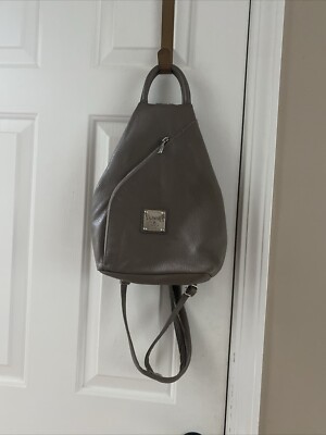 Valentina Taupe Sling Pebbled Leather Backpack Shoulder Bag