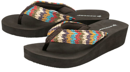 Damen-Sommersandalen Dunlop niedriger Keilabsatz Zehenpartie Urlaub Strand Flip Flops - Bild 6 von 37