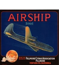 Airship Brand 1940s VINTAGE California Orange Crate Label NOT A COPY