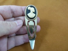 CAB-10-2 RARE African American LADY black + off-white CAMEO brass bookmark