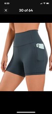 Women's High Waist Yoga Biker Shorts Pockets Tummy Control Gym Workout Dark Gray