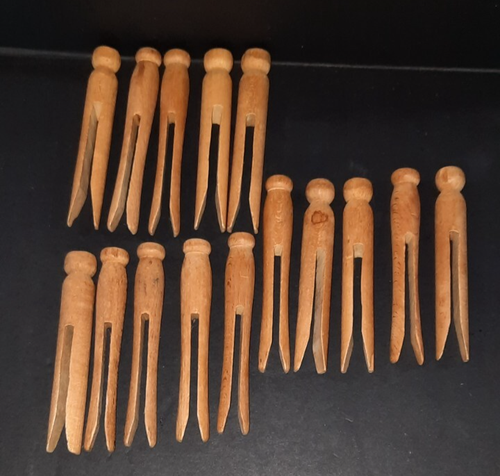 LOT OF 15 Vintage Wooden Mini Clothes Pins Doll Clothes Round Head Crafts 2.25" - Picture 3 of 4