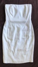 VTG 90s Saks Fifth Avenue Linen Viscose White Strapless Boned Dress SZ 4 STAIN