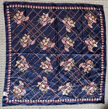 ECHO Blue Silk Scarf Made In Japan, Navy Vintage Mushrooms, Boho, Festival