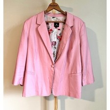 Jules  Leopold Womens Pink Linen Blend Blazer Jacket Floral Lined 3 Button L