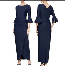 Alex Evenings Side Ruched Embellished Full Length Gown Navy 8