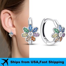 PANDACH 925 Sterling Silver Tiny Colorful Flower Hoop Earrings For Women Gifts