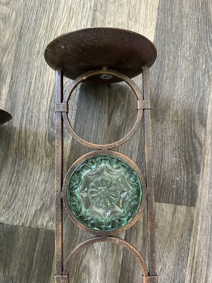 "2 Candelabros Partylite LA ROSETTA Bronce Metal Vidrio 17" y 14""" Foto 4 de 4