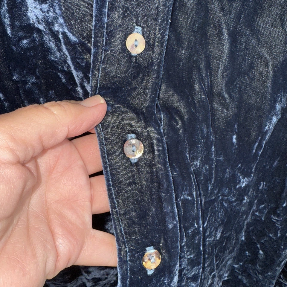 Top túnica CORTE SUELTO terciopelo seda rayón para mujer talla XL azul marino iridiscente fluido Foto 4 de 4