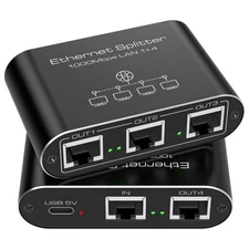 1-to-4 1000Mbps Ethernet Splitter for Simultaneous Networking of 4 Devices