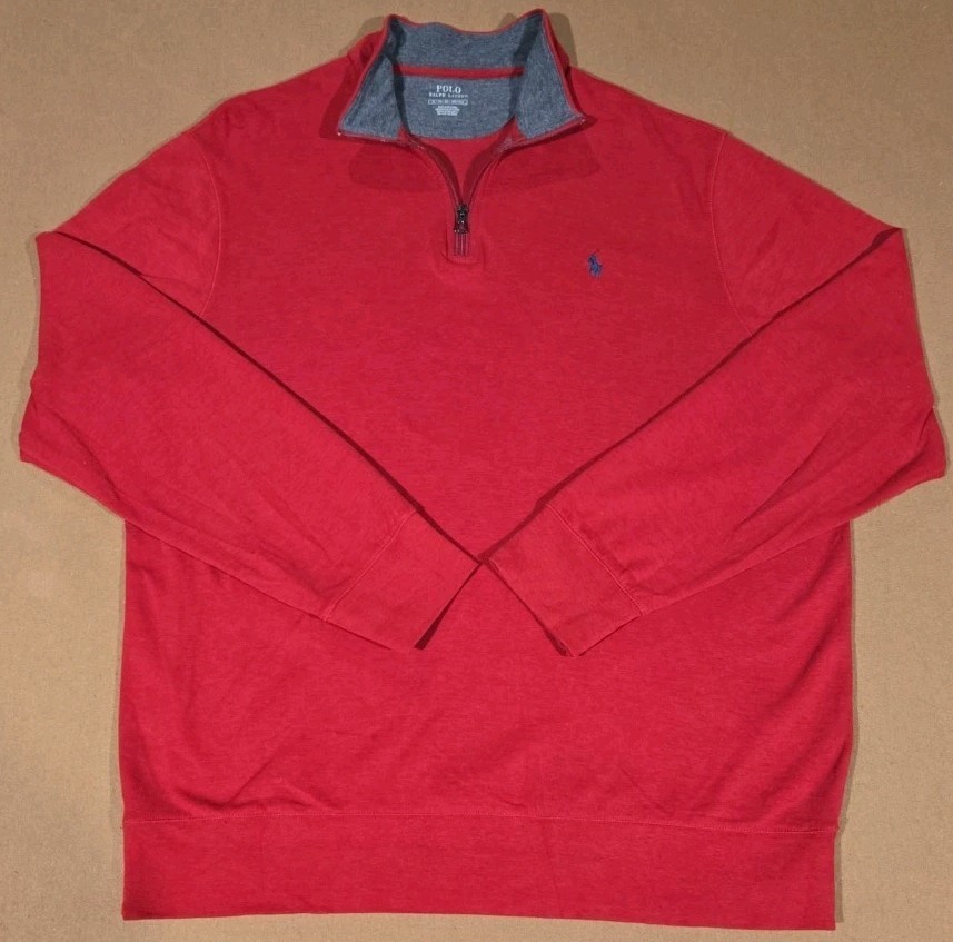 Polo Ralph Lauren 1/4 Zip Pullover Sweater Mens XLT Crimson Stretch Heavy