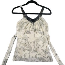 Vtg Babydoll Top Womens S Paisley Sequin Embroidered Fairy Y2K 90s Lace Tie Back