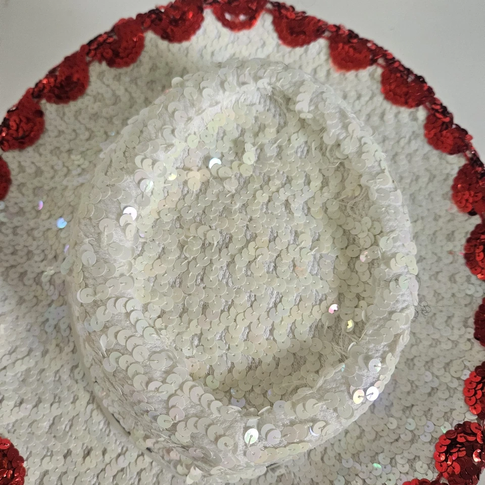 Western Vaquera Lana Fieltro Sombrero Rojo Blanco Lentejuelas Cuero Corbata Disfraz Juvenil 6"x7" Foto 4 de 4