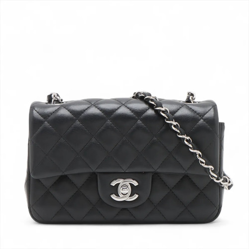 Chanel Mini Matelasse 20 Lambskin Single Flap Single Chain Bag Black Silver Meta