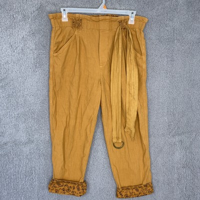 Anthropologie High Waist Pants Women's Size M Cedar Brown Belted Roll Cuff