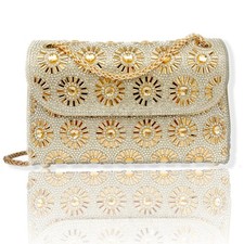 Sparkly Rhinestones Clutch Purse Evening Bag for Women Prom Party Wedding Gold