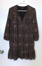 Madewell Silk Mini Dress Ruffle Hem Boho Tunic Black Fiesta Paisley EUC Sz 00