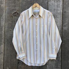 VTG 70s KMart Spring Colors Striped Dagger Collar Button Up Shirt 16 32/33 USA