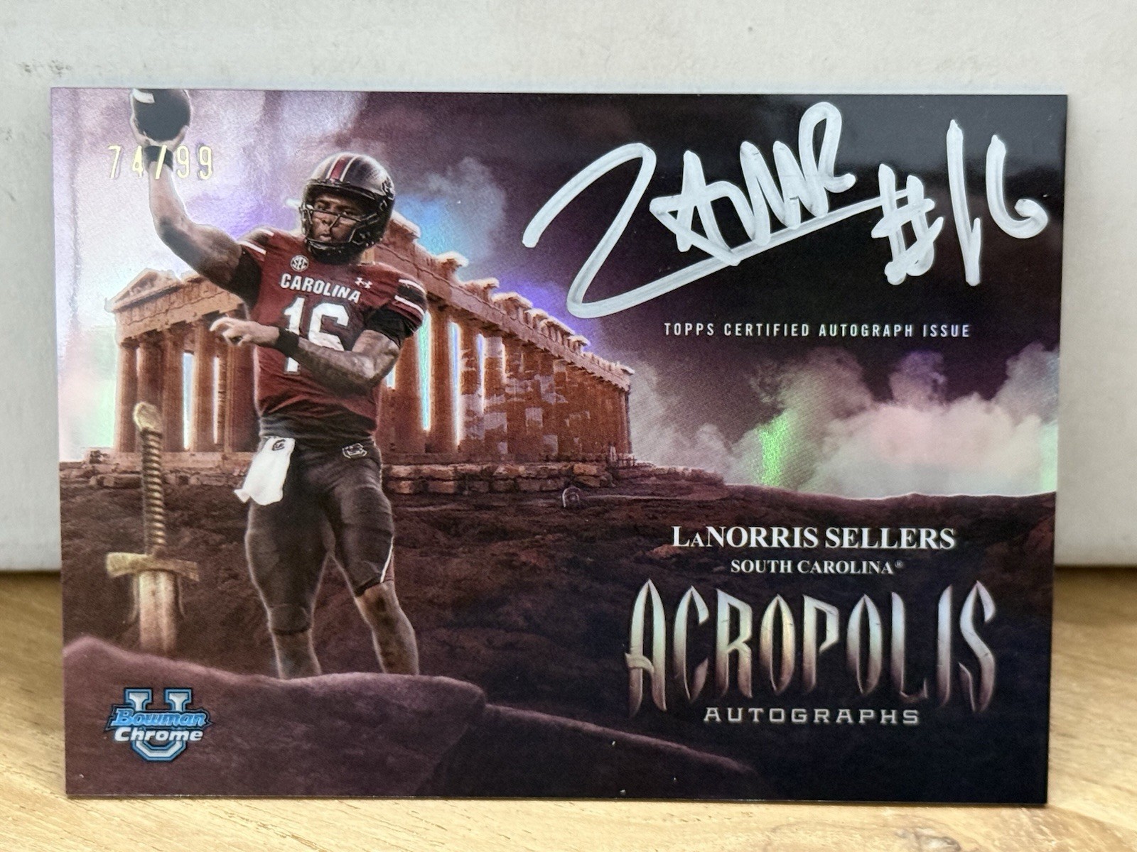 LaNorris Sellers 2025 Bowman U Chrome Acropolis  Auto /99 SP - South Carolina
