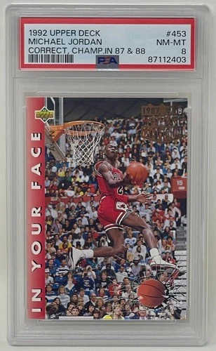 Michael Jordan 1992 Upper Deck Slam Dunk Champ Chicago Bulls Card #453 PSA 8