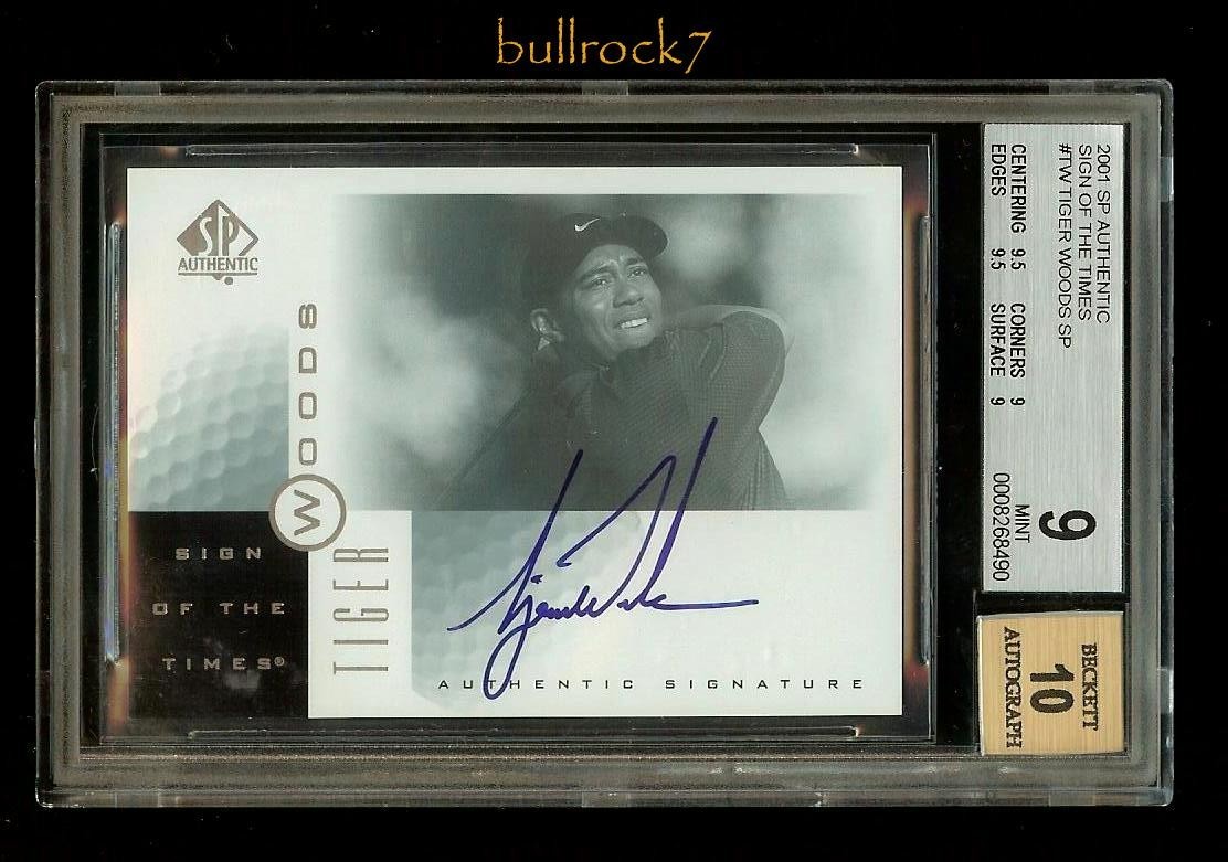 Tiger Woods 2001 SP Authentic Golf SOTT Sign of the Times Auto Black BGS 9/10 